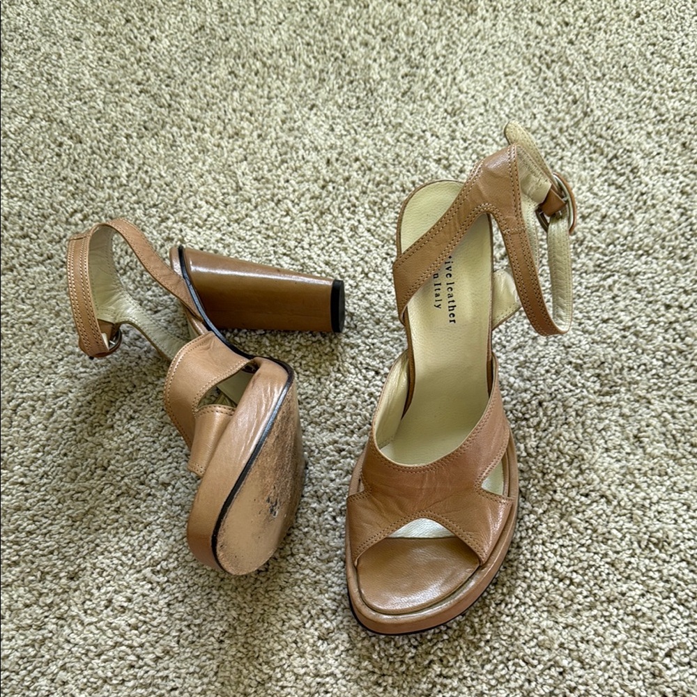 Eileen Fisher Tan Leather Heeled Sandals
